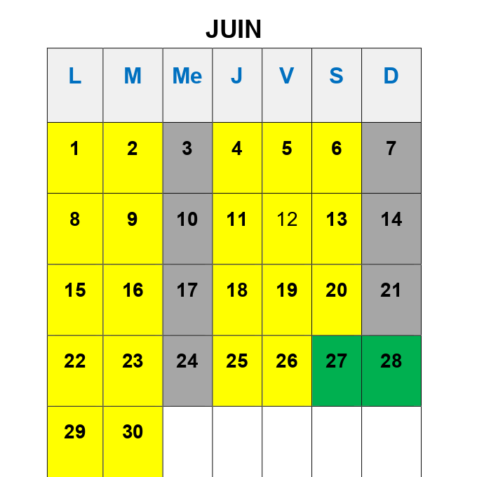 Horaires Juin