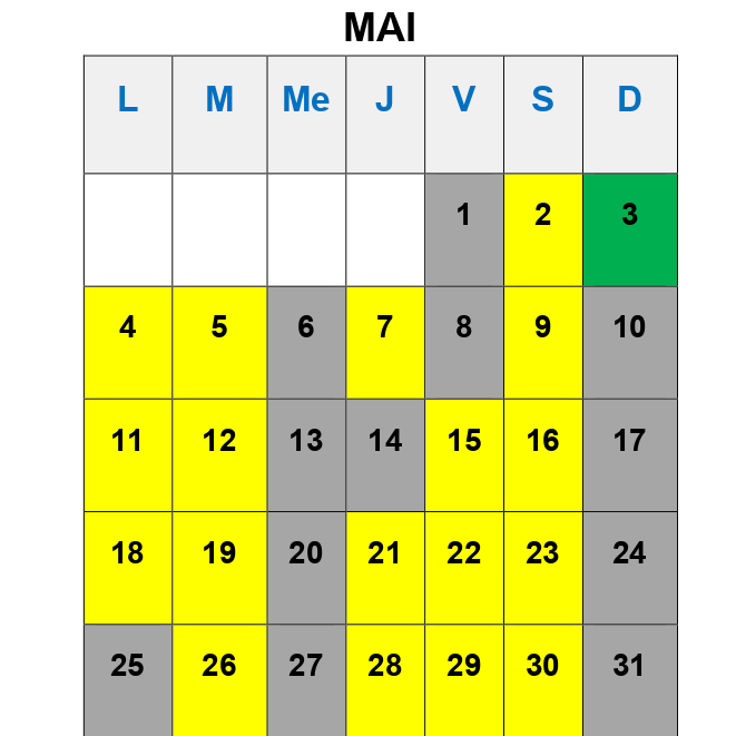 Horaires Mai