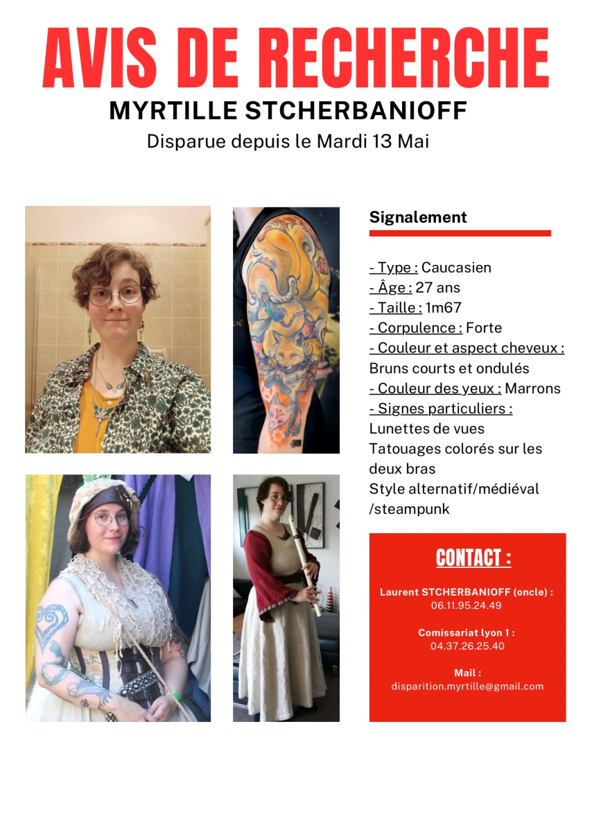 Avis de recherhe de myrtille sherbanioff